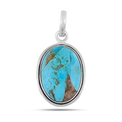 Stunning Plain Wire Work Around Mohave Turquoise Oval Shape 925 Sterling Solid Silver Pendants - R102085-13