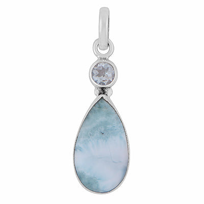Gorgeous Seated Multiple Gemstones Blue Topaz,Larimar Round,Pear Shape 925 Sterling Solid Silver Pendant - R102098-15