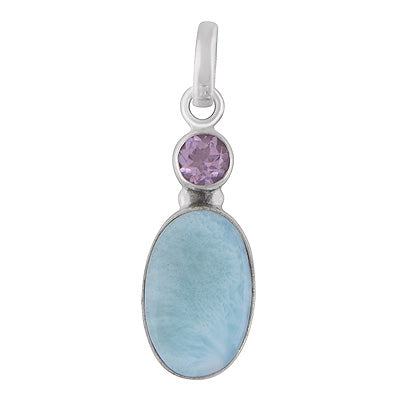 Gorgeous Seated Multiple Gemstones Amethyst,Larimar Round,Oval Shape 925 Sterling Solid Silver Pendant - R102098-2