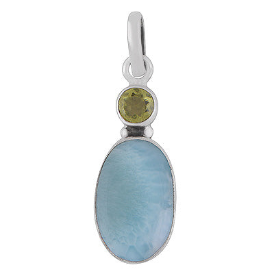 Gorgeous Seated Multiple Gemstones Peridot,Larimar Round,Oval Shape 925 Sterling Solid Silver Pendant - R102098-3
