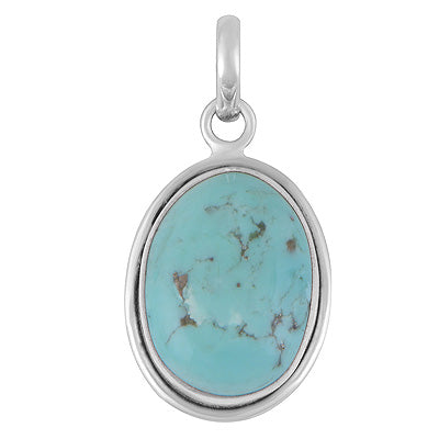 Plain Collet Natural Arizona Turquoise Oval Shape 925 Sterling Solid Silver Pendant - R102099-8
