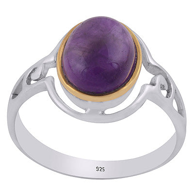 Stunning Cut out Work Around Gold Plating Amethyst Oval Shape 925 Sterling Solid Silver Ring - R1083-31