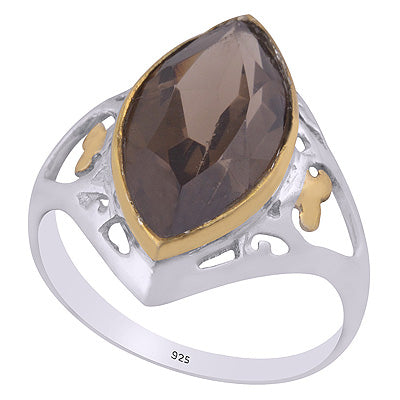 Alluring Cut Work Around Gold Plating Smoky Topaz Marquise Shape 925 Sterling Solid Silver Ring - R1084-31
