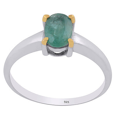 Gorgeous Gemstome Nickel-free Rhodium Gold Plating Zambian Emerald Oval Shape 925 Sterling Solid Silver Ring - R1084-38