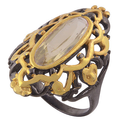 Alluring Multicoloured Plated Handcrafted Work Lemon Topaz Oval Shape 925 Sterling Solid Silver Ring - R1088-1