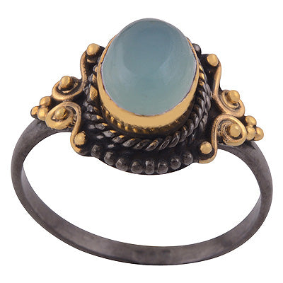 Stunning Handwork Around Multicolour Plated Blue Chalcedony Oval Shape 925 Sterling Solid Silver Ring - R1090-8
