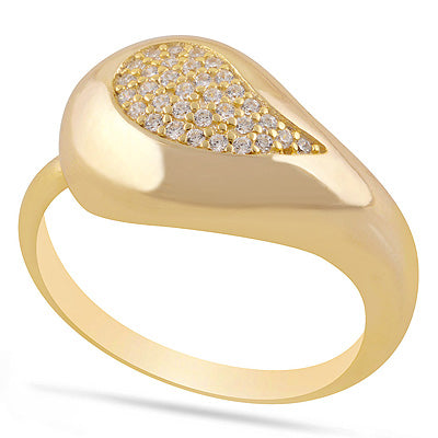 Gorgeous Design Gold Plated Studded w/ White Cubic Zirconia Round Shape 925 Sterling Solid Silver Rings - R1093-1