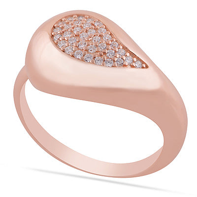 Gorgeous Design Rose Gold Plated Studded w/ White Cubic Zirconia Round Shape 925 Sterling Solid Silver Rings - R1093-2
