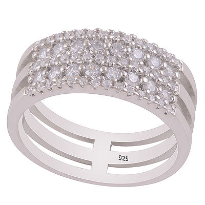 Stunning Diamond Around White Cubic Zirconia Round Shape 925 Sterling Solid Silver Ring - R1100028-1