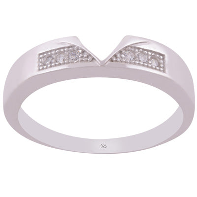 Beautiful Engraved w/ Cubic Zirconia Diamonds White Cubic Zirconia Round Shape 925 Sterling Solid Silver Ring - R1100038-1