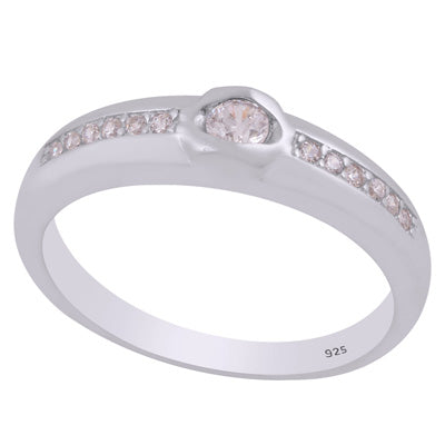 Beautiful w/ Cubic Zirconia Diamonds White Cubic Zirconia Round Shape 925 Sterling Solid Silver Ring - R1100039-1