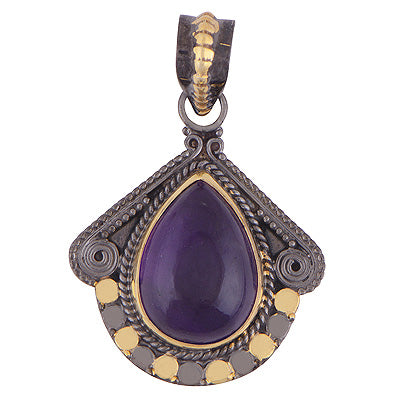 Alluring Multicoloured Plated Handcrafted Work Amethyst Pear Shape 925 Sterling Solid Silver Pendant - R1106-7