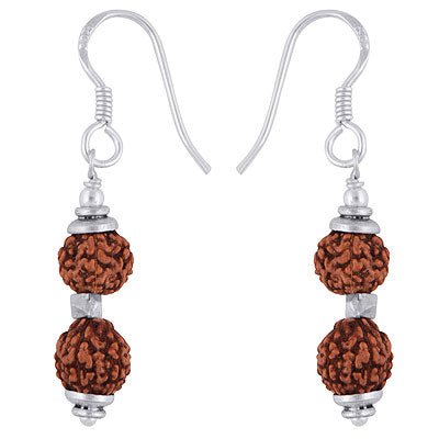 Alluring Rudraksh Beads Rudraksha Round Shape 925 Sterling Solid Silver Dangle Earrings - R1200010-1