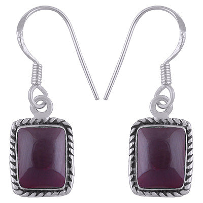 Alluring Twisted Wire Work Around Garnet Rectangle Shape 925 Sterling Solid Silver Earrings - R1500072-2