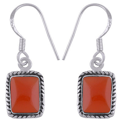 Alluring Twisted Wire Work Around Carnelian Rectangle Shape 925 Sterling Solid Silver Earrings - R1500072-7