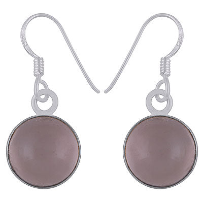 Elegant Gemstone Rose Quartz Round Shape 925 Sterling Solid Silver Dangle Earrings - R1500230-2