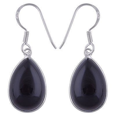 Elongated Black Onyx Pear Shape 925 Sterling Solid Silver Earrings - R1500321-11