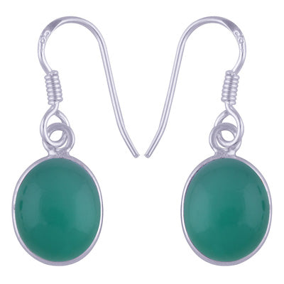 Beautiful Handmade Bezel Green Onyx Oval Shape 925 Sterling Solid Silver Dangle Earrings - R1500341-49