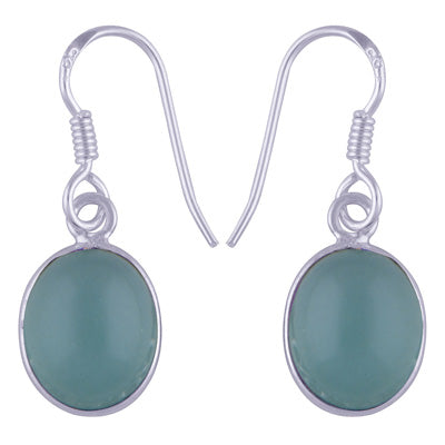 Beautiful Handmade Bezel Aqua Chalcedony Oval Shape 925 Sterling Solid Silver Dangle Earrings - R1500341-51