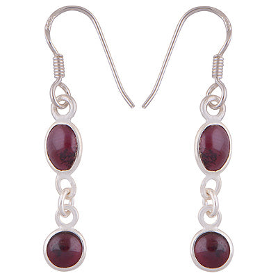 Beautifully Handcrafted Bezel With Gemstones Garnet Oval,Round Shape 925 Sterling Solid Silver Dangle Earrings - R1500351-20