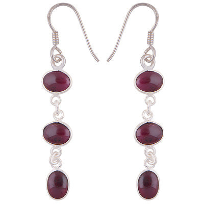 Beautifully Handcrafted Bezel With Gemstones Garnet Oval Shape 925 Sterling Solid Silver Dangle Earrings - R1500351-4