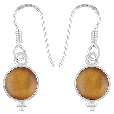 Gorgeous Rawa Work at Bottom Bezel Tiger's Eye Round Shape 925 Sterling Solid Silver Dangle Earrings - R1500360-130