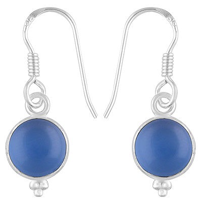 Gorgeous Rawa Work at Bottom Bezel Blue Chalcedony Round Shape 925 Sterling Solid Silver Dangle Earrings - R1500360-135