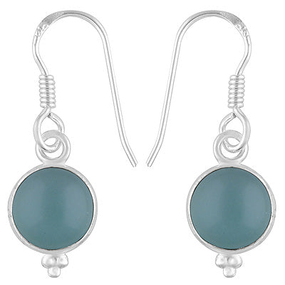 Gorgeous Rawa Work at Bottom Bezel Aqua Chalcedony Round Shape 925 Sterling Solid Silver Dangle Earrings - R1500360-136