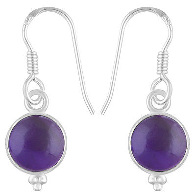 Gorgeous Rawa Work at Bottom Bezel Amethyst Round Shape 925 Sterling Solid Silver Dangle Earrings - R1500360-187