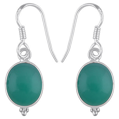 Gorgeous With Rawa Bezel Green Onyx Oval Shape 925 Sterling Solid Silver Dangle Earrings - R1500384-12