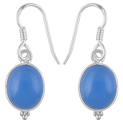 Gorgeous With Rawa Bezel Blue Chalcedony Oval Shape 925 Sterling Solid Silver Dangle Earrings - R1500384-13