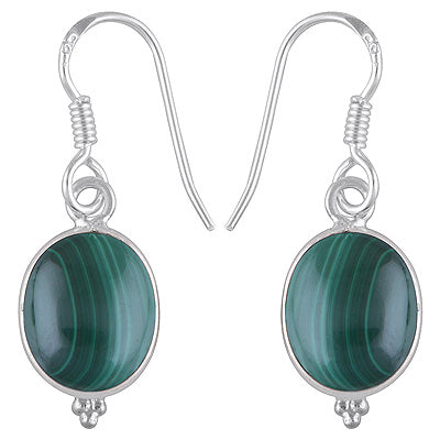 Gorgeous With Rawa Bezel Malachite Oval Shape 925 Sterling Solid Silver Dangle Earrings - R1500384-15