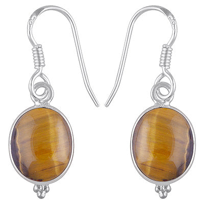 Gorgeous With Rawa Bezel Tiger's Eye Oval Shape 925 Sterling Solid Silver Dangle Earrings - R1500384-7