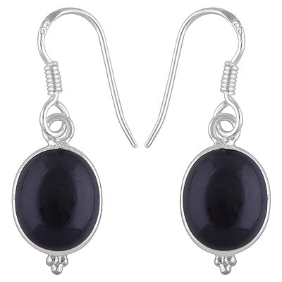 Gorgeous With Rawa Bezel Black Onyx Oval Shape 925 Sterling Solid Silver Dangle Earrings - R1500384-9
