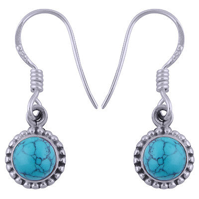 Alluring Rawa Work Around Turquoise Round Shape 925 Sterling Solid Silver Dangle Earrings - R1500397-88