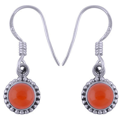 Alluring Rawa Work Around Carnelian Round Shape 925 Sterling Solid Silver Dangle Earrings - R1500397-97