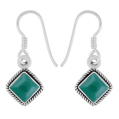Alluring Twisted Wire Work Around Green Onyx Rhombus Shape 925 Sterling Solid Silver Dangle Earrings - R1500456-28