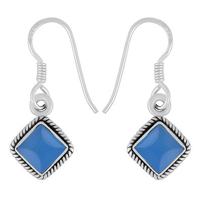 Alluring Twisted Wire Work Around Blue Chalcedony Rhombus Shape 925 Sterling Solid Silver Dangle Earrings - R1500456-29