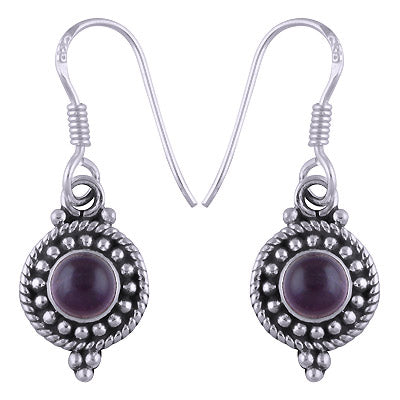 Stunning Rawa & Twisted Wire Work Around Amethyst Round Shape 925 Sterling Solid Silver Dangle Earrings - R1500461-49
