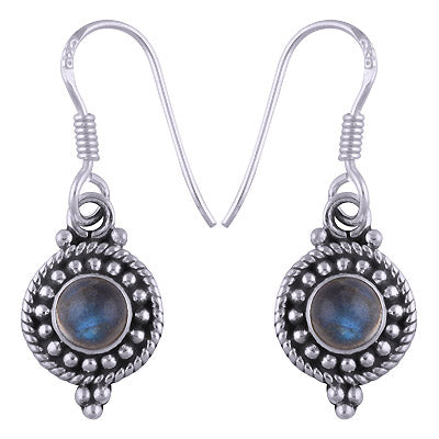 Stunning Rawa & Twisted Wire Work Around Labradorite Round Shape 925 Sterling Solid Silver Dangle Earrings - R1500461-68