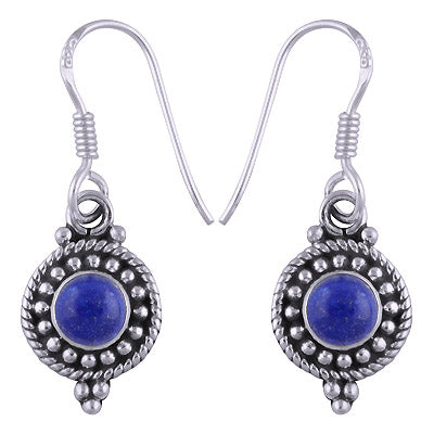 Stunning Rawa & Twisted Wire Work Around Lapis Round Shape 925 Sterling Solid Silver Dangle Earrings - R1500461-70
