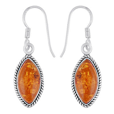 Gorgeous Twisted Wire Work Around Amber Marquise Shape 925 Sterling Solid Silver Dangle Earrings - R1500482-2