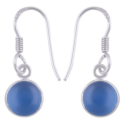 Beautiful Handmade Bezel Blue Chalcedony Round Shape 925 Sterling Solid Silver Dangle Earrings - R1500521-155