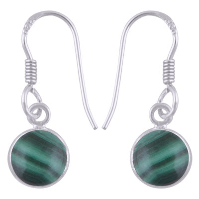 Beautiful Handmade Bezel Malachite Round Shape 925 Sterling Solid Silver Dangle Earrings - R1500521-157