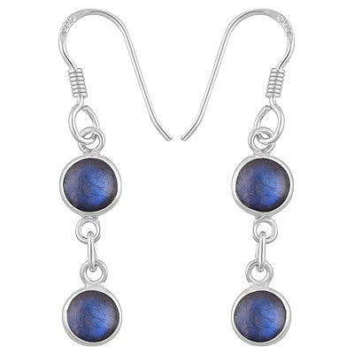 Gorgeous Two Stone Bezel Labradorite Round Shape 925 Sterling Solid Silver Dangle Earrings - R1500552-106