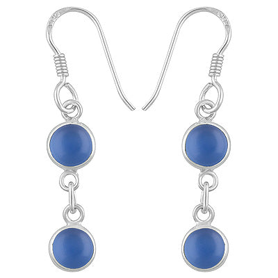 Gorgeous Two Stone Bezel Blue Chalcedony Round Shape 925 Sterling Solid Silver Dangle Earrings - R1500552-282