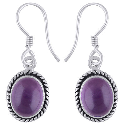 Alluring Twisted Wire Work Around Amethyst Oval Shape 925 Sterling Solid Silver Dangle Earrings - R1500570-1