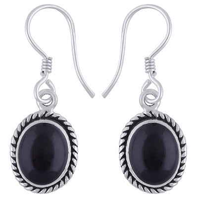 Alluring Twisted Wire Work Around Black Onyx Oval Shape 925 Sterling Solid Silver Dangle Earrings - R1500570-12