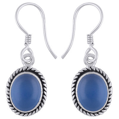 Alluring Twisted Wire Work Around Blue Chalcedony Oval Shape 925 Sterling Solid Silver Dangle Earrings - R1500570-9
