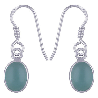 Gorgeous Plain Aqua Chalcedony Oval Shape 925 Sterling Solid Silver Dangle Earrings - R1500583-86